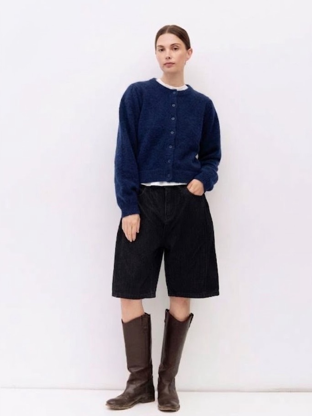 All Row Sola Relaxed Cardigan Puff Sleeves Navy blue color Womens size Small
